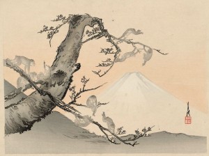 Monkeys and Mount Fuji Landscape